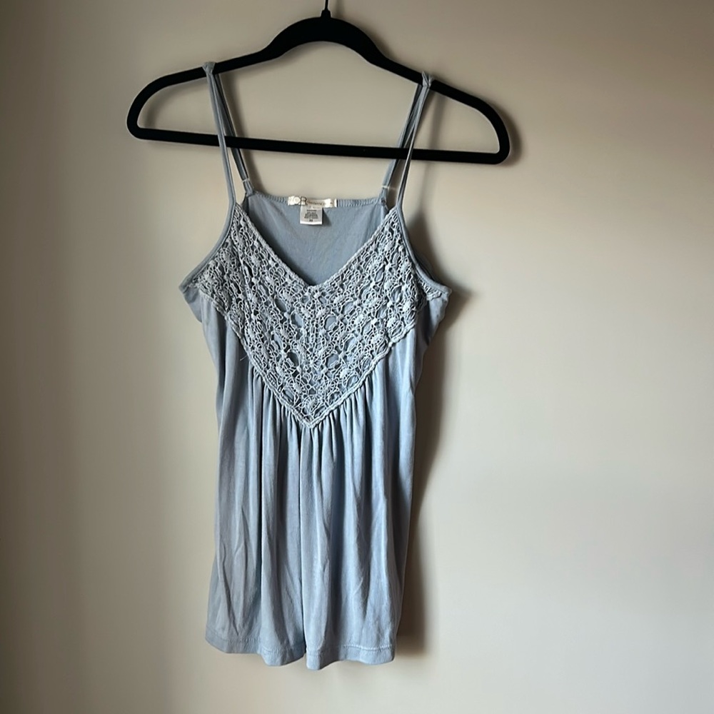 Spaghetti strap tank top with lace detail